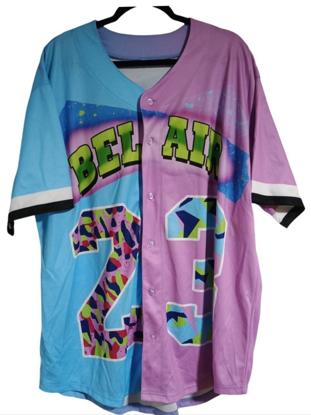 Split-Color Baseball Jersey - Blue & Purple